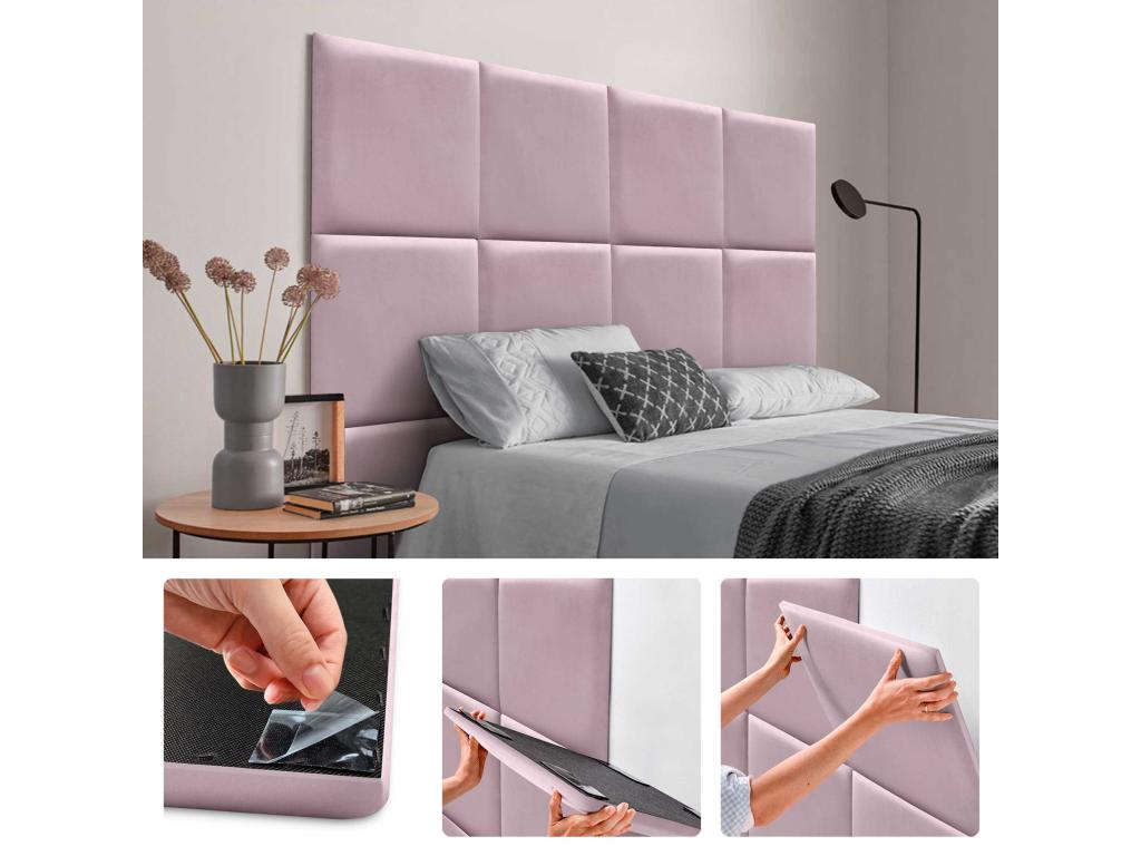 Domopure Premium Velvet Padded Self-Adhesive Acoustic Wall Panels, Shock Absorbing, Headboard, Salmon, 50x50cm CDWO51052