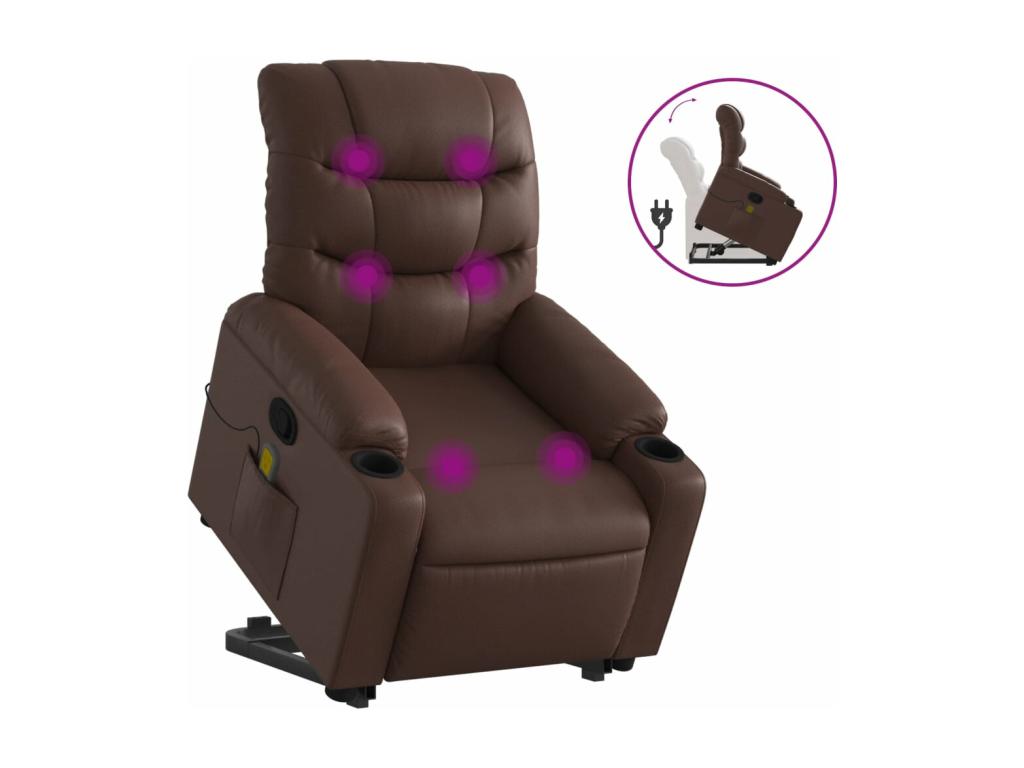 Brown Faux Leather Massage Recliner Chair GOUF49275