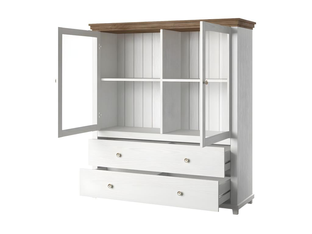 Chicylae Collection Chicyla Sideboard with Integrated LED Lighting - White Ash and Oak Finish - 2 Doors and 2 Drawers PPSQ07808