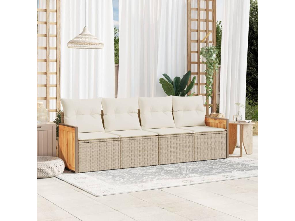 Garden furniture set with cushions, 4 pieces, beige woven resin SNHO53101