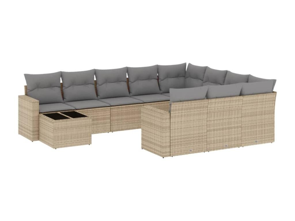 11-piece garden furniture set with beige resin wicker cushions BHIZ01520