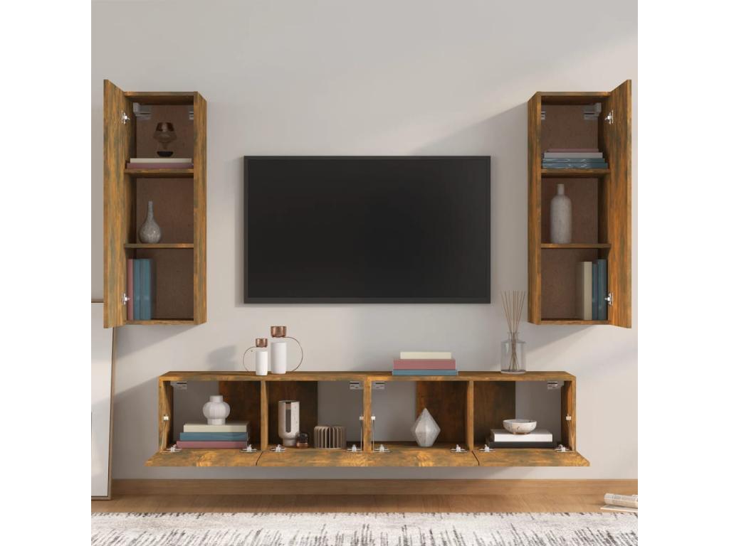 4-Piece TV Furniture Set, Smoked Oak Engineered Wood YCSG33336