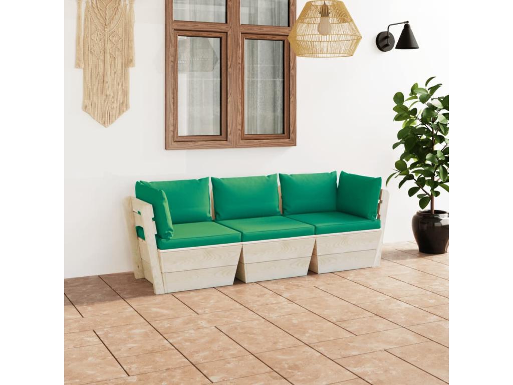 3-seater pallet garden sofa with cushions, spruce wood, 11 BPUB84043