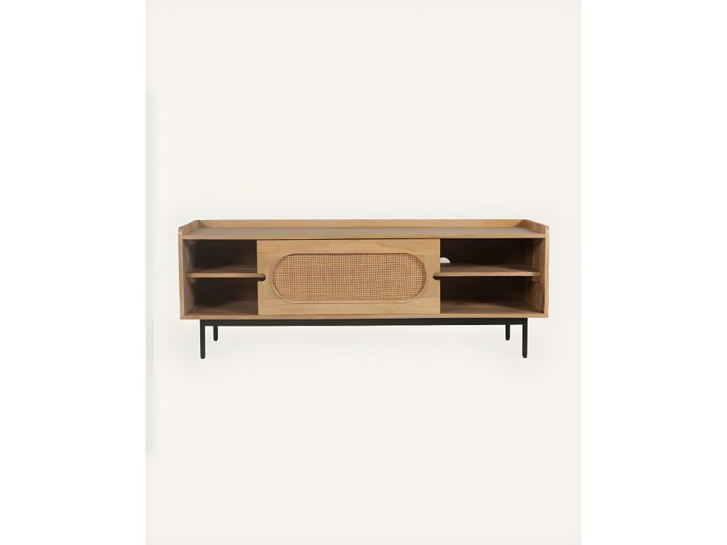 Chicyla - TV stand in solid mango wood and caning, 140 cm ZCZY36227
