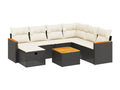 8-piece garden furniture set with cushions, black woven resin ILIZ24912