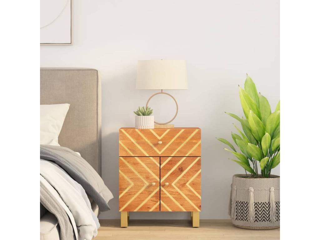 Brown and black bedside table 50x33x60 cm solid mango wood NIXK11305