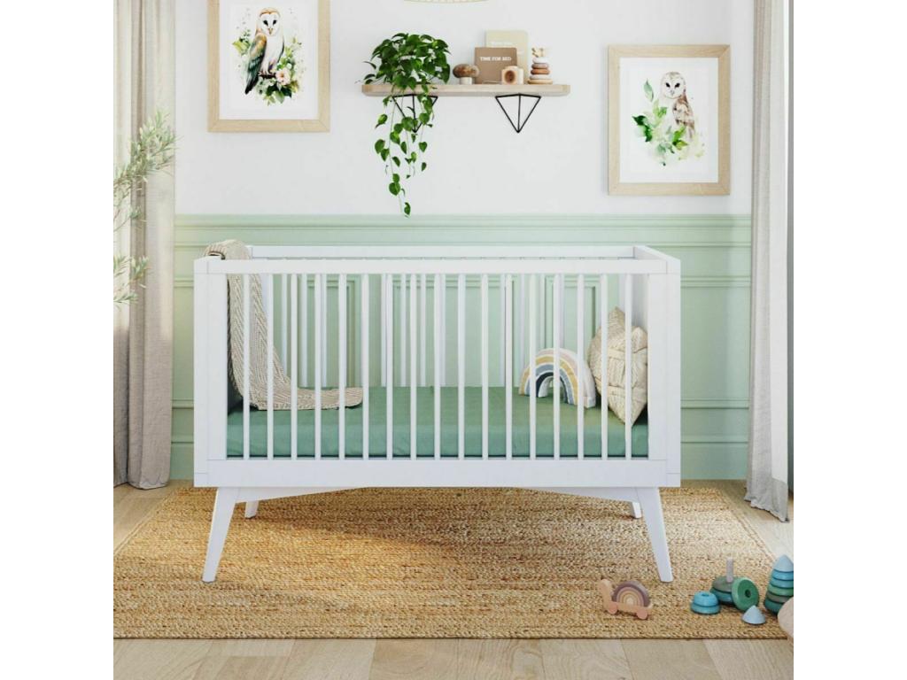 Montessori convertible baby cot set with 70x140 cm mattress, solid white wood, Domopure NKDH18971