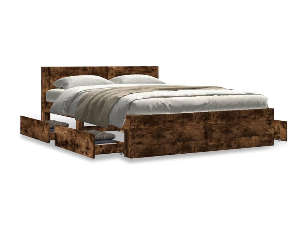 Bed frame and headboard without mattress, smoked oak, 140x190 cm XPEX97416