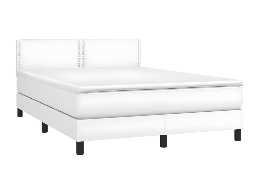 Chicyla bed base with mattress, white, 140x190 cm, faux leather, LQRO83775