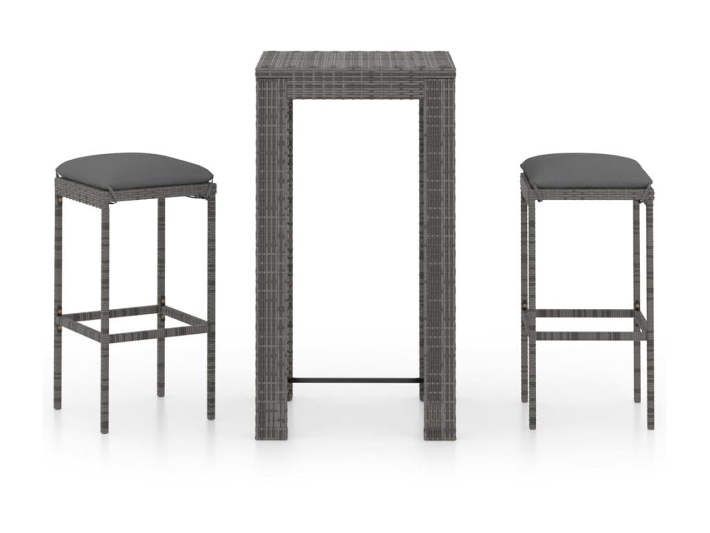 3-piece garden bar set and cushions, Grey woven resin 2