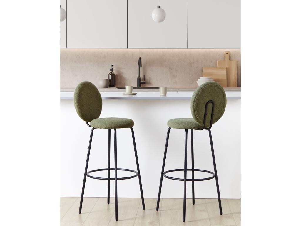 Set of 2 EMERY Bar Stools, Dark Green Bouclé BLNW40053