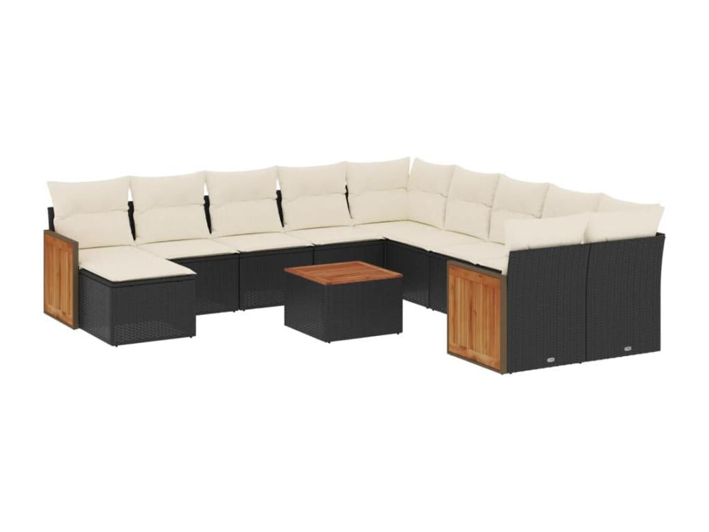 12-piece garden furniture set with cushions, black woven resin SCVH65532