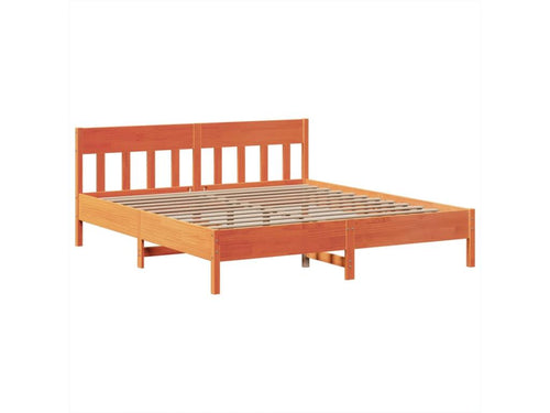 Bed frame without mattress, brown wax finish, 200x200cm, solid pine wood XEWS29563