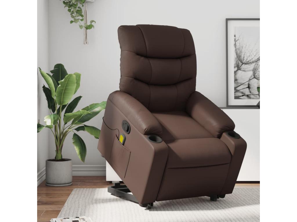 Brown Faux Leather Massage Recliner Chair GOUF49275