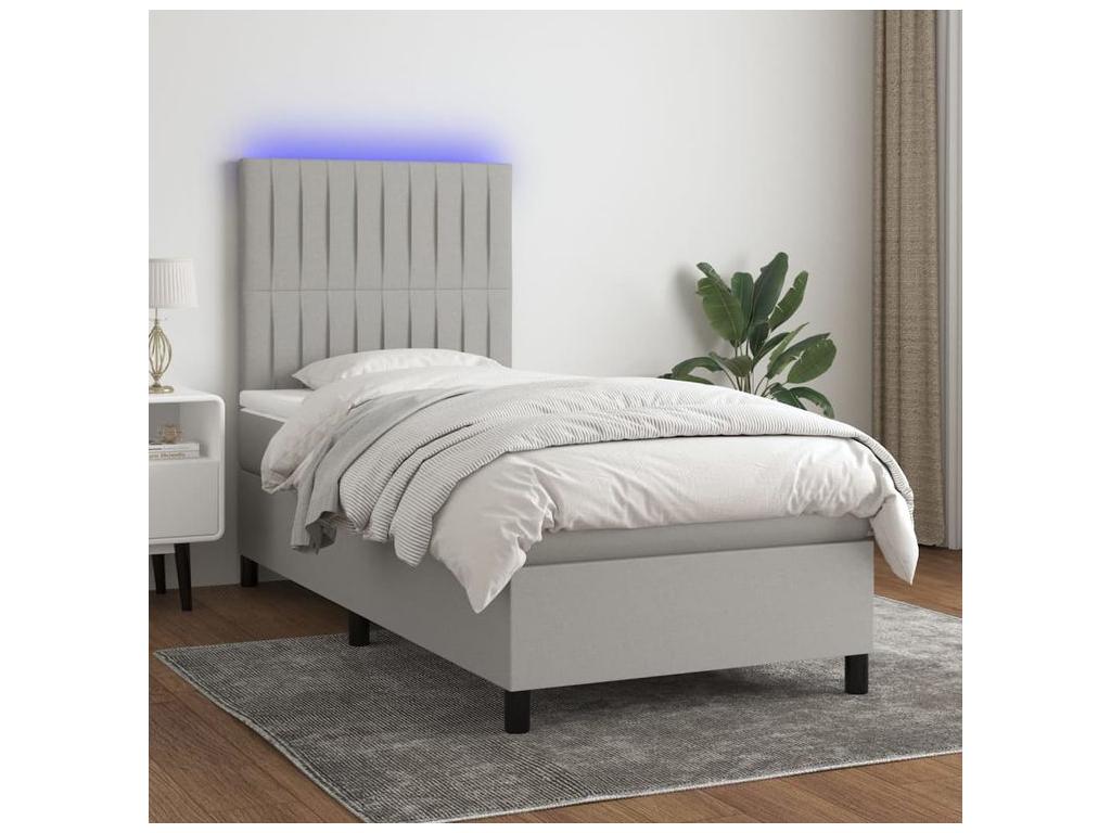 Domopure bed base and mattress with LED, light grey, 100x200 cm, VLKC69392