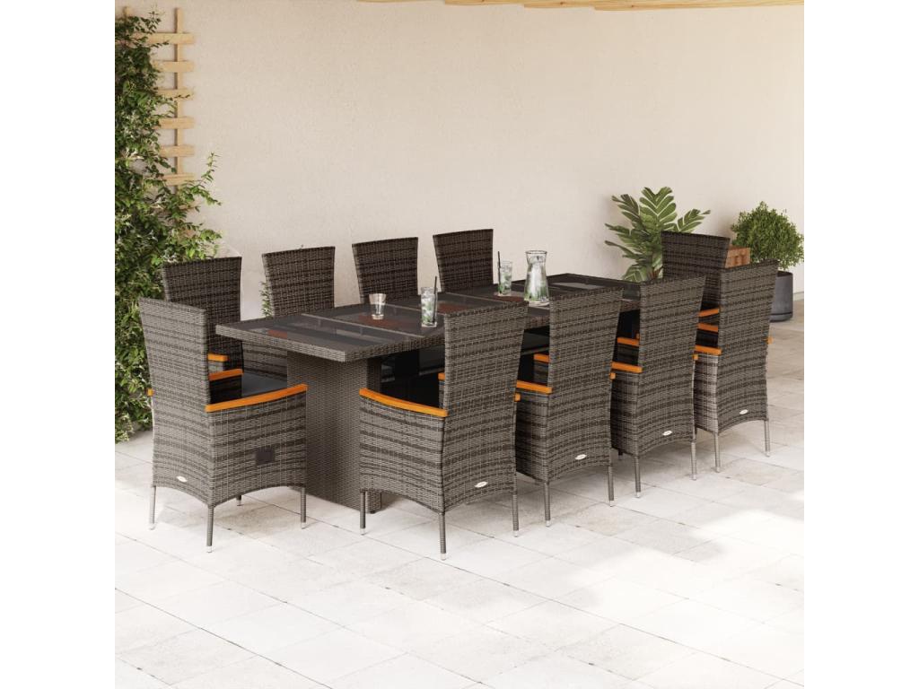 11-piece garden dining set with grey poly rattan cushions LZEY77234