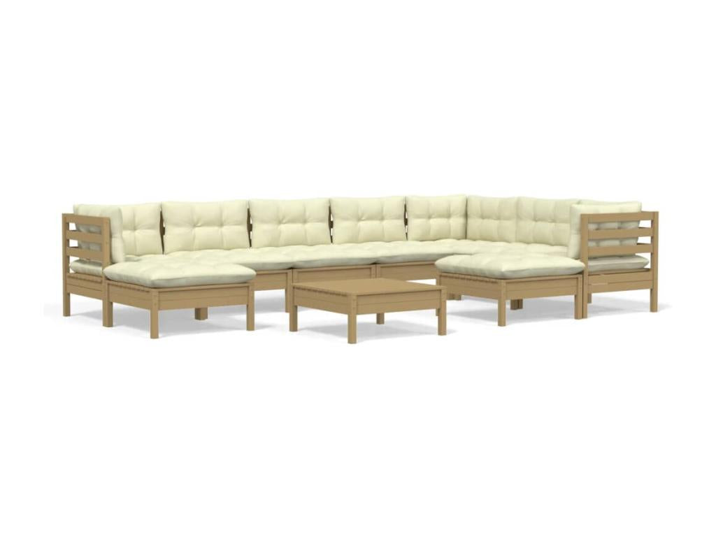 10-piece garden furniture set with honey brown cushions, pine wood NPRK25440