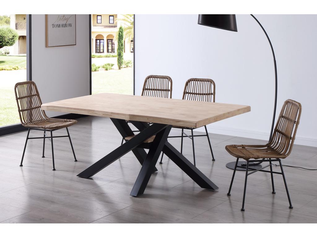 Rectangular oak dining table with black metal legs - Length 180 x Depth 100 x Height 76 cm NMWS14993