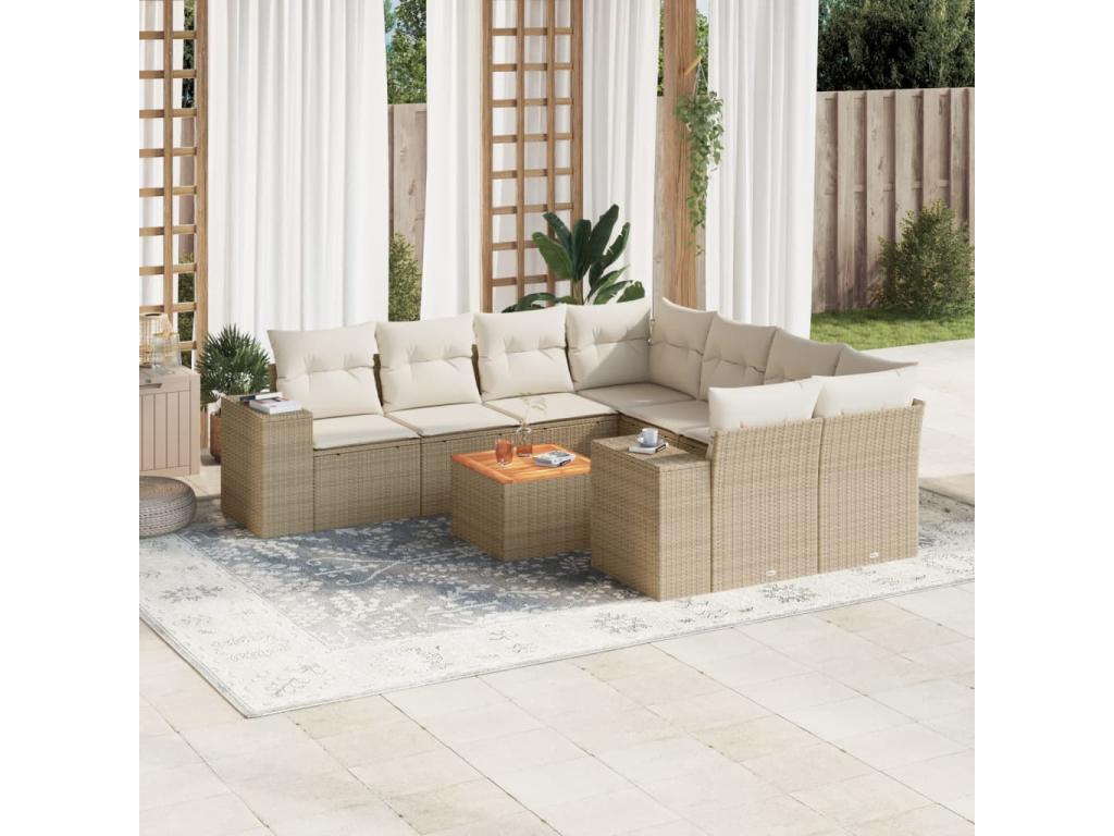 Garden furniture set with cushions, 9 pieces, beige woven resin, LAOC23466