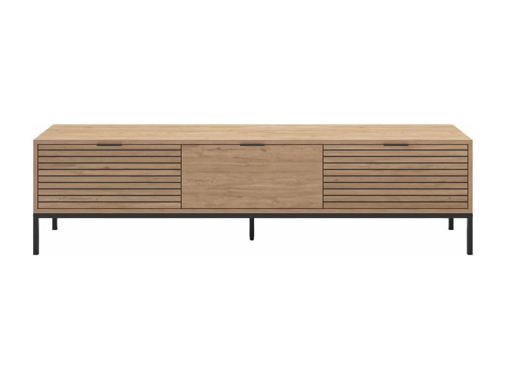 Domopure - 180cm TV Stand with 3 Drawers, Wood Look, Sliding Bars, and Metal Legs ASKF29915