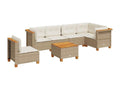 Garden furniture set with cushions, 7 pieces, beige woven resin, DJIV41015