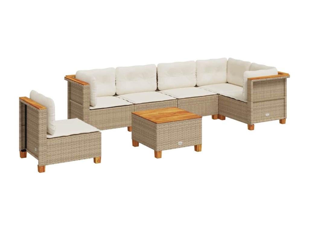 Garden furniture set with cushions, 7 pieces, beige woven resin, DJIV41015