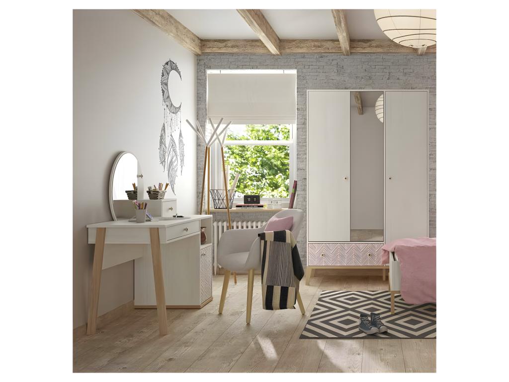 Dressing table with 1 door and 2 drawers, whitewashed wood - Chicyla LMND97413