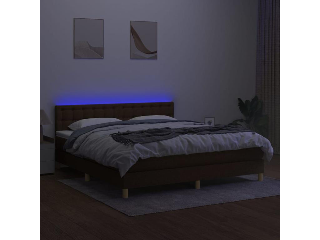 Upholstered bed base with mattress and LED lighting, dark brown, 160x200 cm, fabric IKGR56594