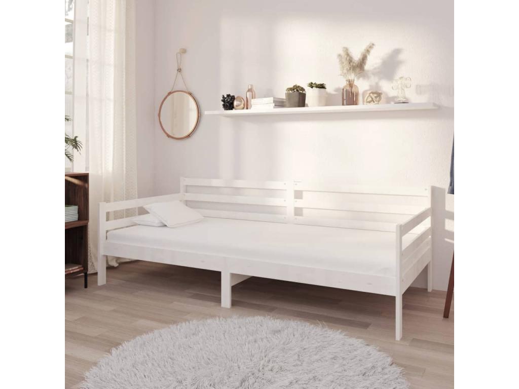 Daybed with mattress 90x200 cm White Solid pine wood
