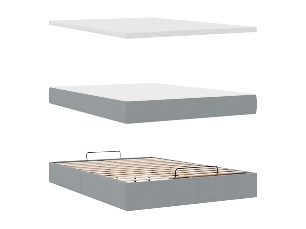 Ottoman bed frame and light grey mattress 140x200 cm fabric RXPX44251