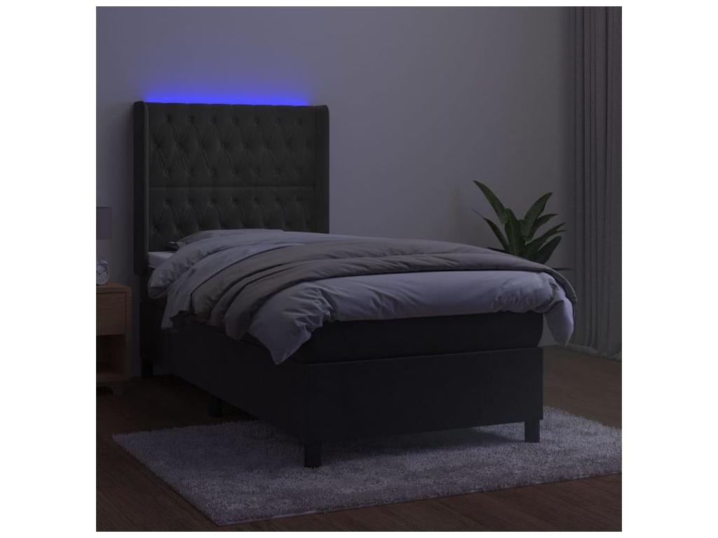 Chicyla bed base with LED mattress, dark grey, 90x200 cm, velvet, QHQV02158