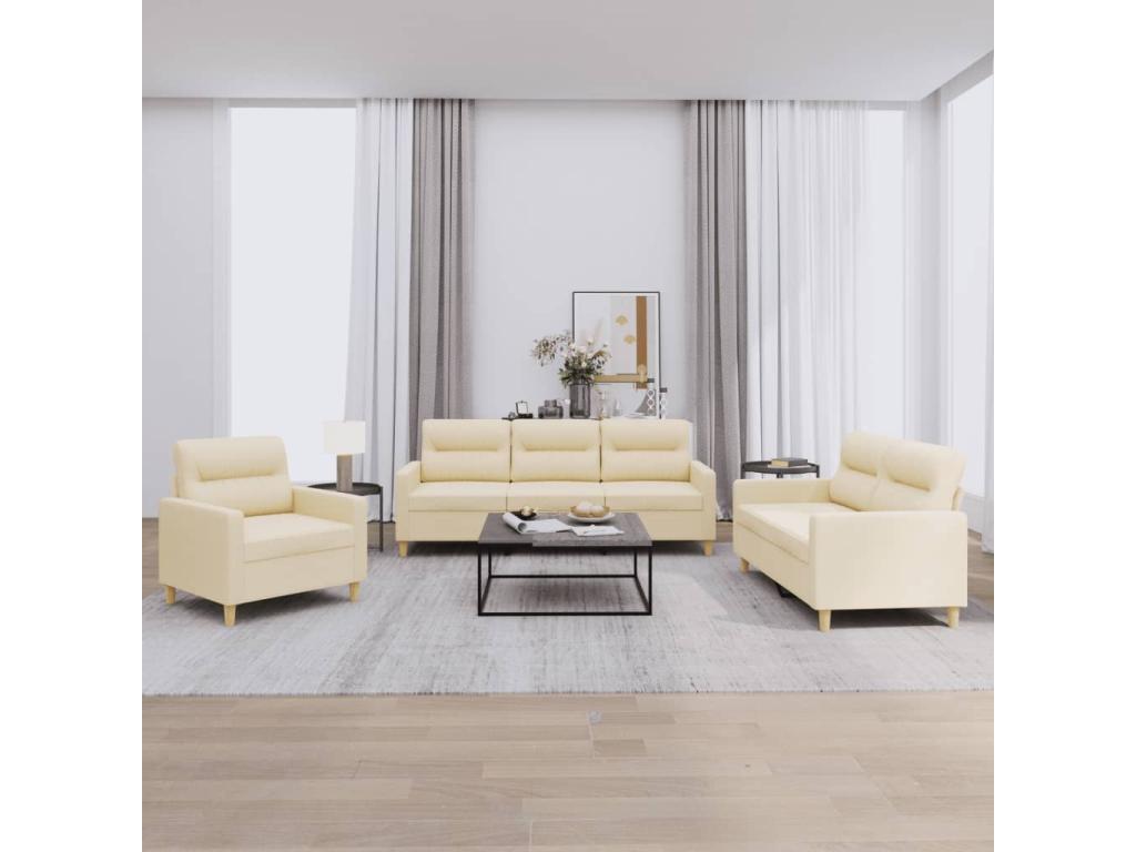 3-piece sofa set with cushions, cream fabric BHXE87030