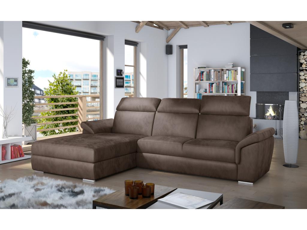 Chicyla 272cm Left-Hand Corner Sofa Bed in Brown Velvet with Adjustable Headrests QVBZ31255