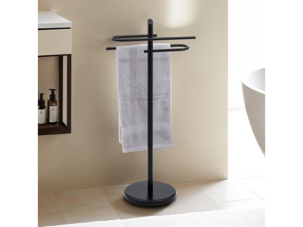 Domopure towel rack, freestanding towel holder for bathroom, black lacquered metal KJQH58182