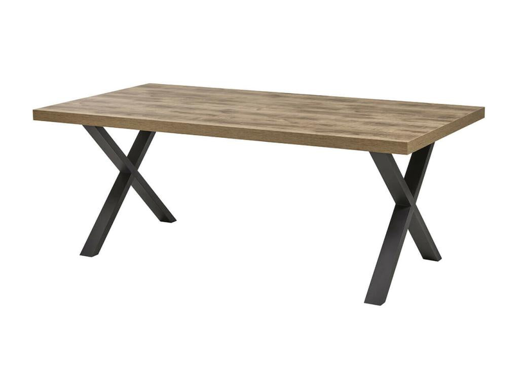 Domopure - 230cm Table, Wood Look, Black Powder-Coated Metal X-Shaped Legs LRBG67950