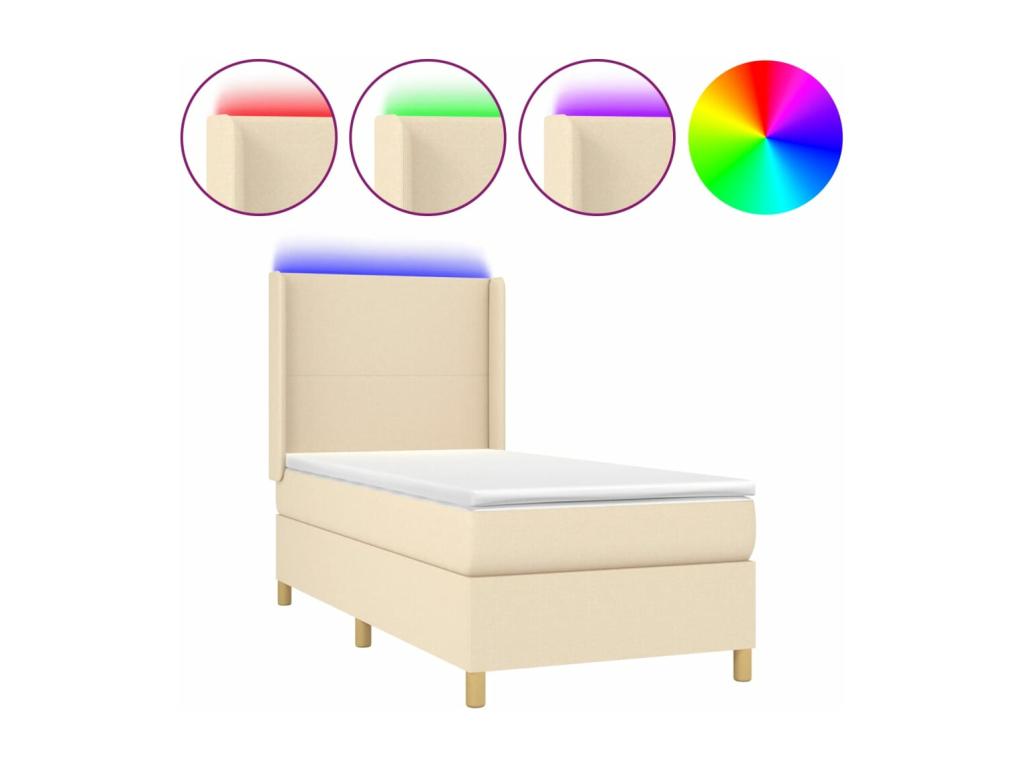 Chicyla bed base with mattress and LED light, Cream, 90x190 cm, Fabric RYNQ14630