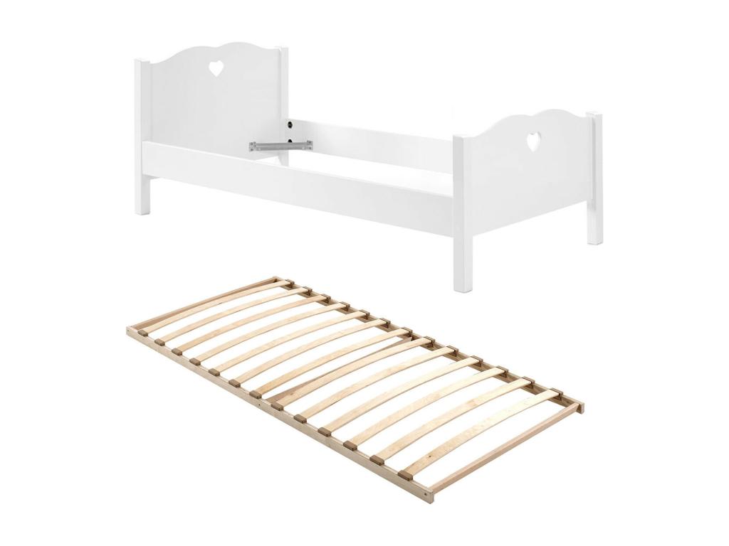 Chicyla - 90x200cm White Bed with Heart Pattern and Slatted Base GBRO24825