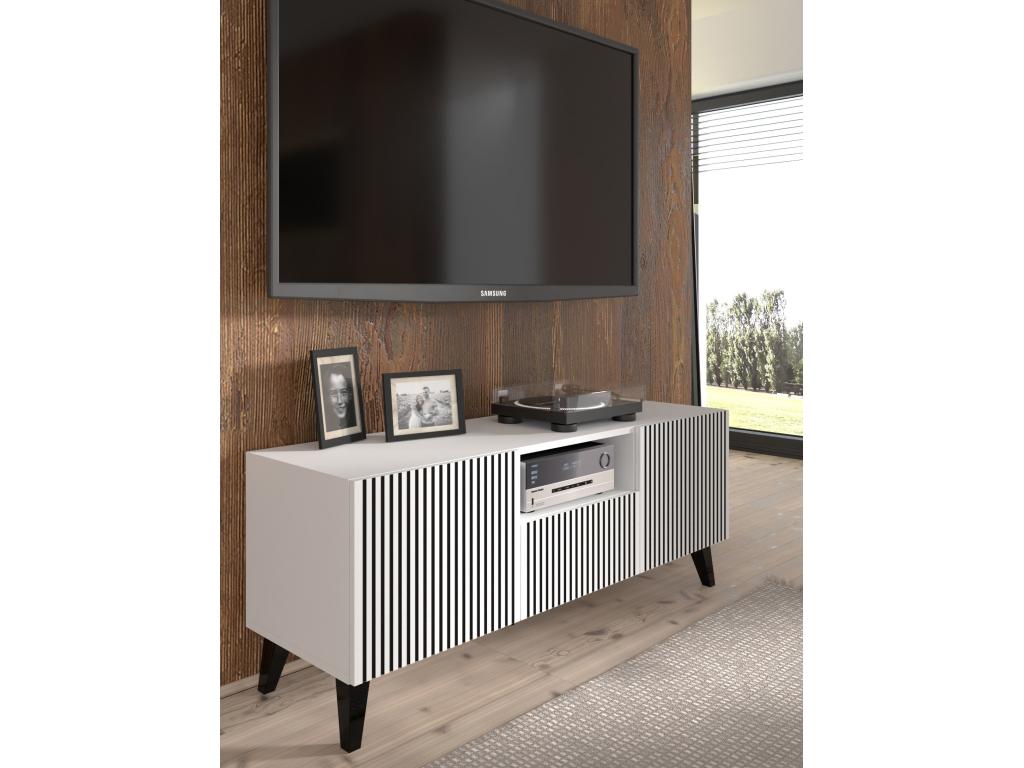Domopure P 150 cm TV stand 2D1S matte white / matte black with black legs THXV42690