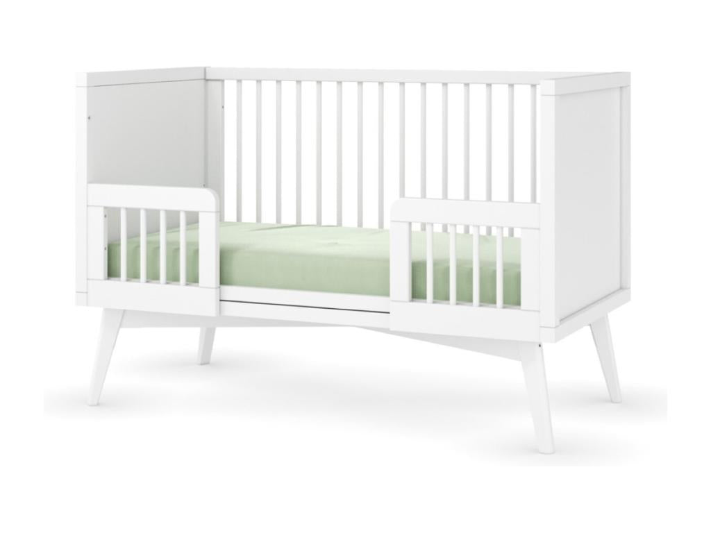 Montessori convertible baby cot set with 70x140 cm mattress, solid white wood, Domopure NKDH18971