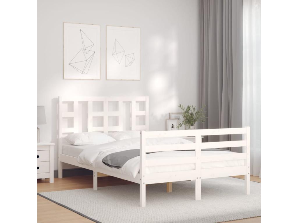 Bed frame with white headboard, small double bed, solid wood DUAY18195