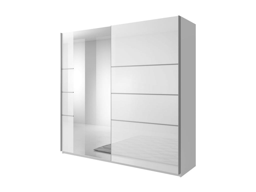 2-door designer wardrobe, 200 cm, with mirror - Glossy white - Domopure Collection WZVH72304
