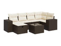 Garden furniture set with cushions, 7 pieces, brown woven resin