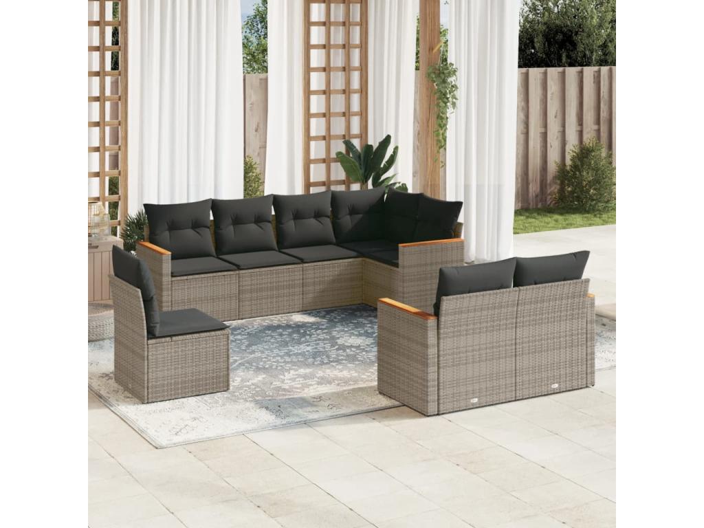 8-piece garden furniture set with grey resin wicker cushions JXPH52061