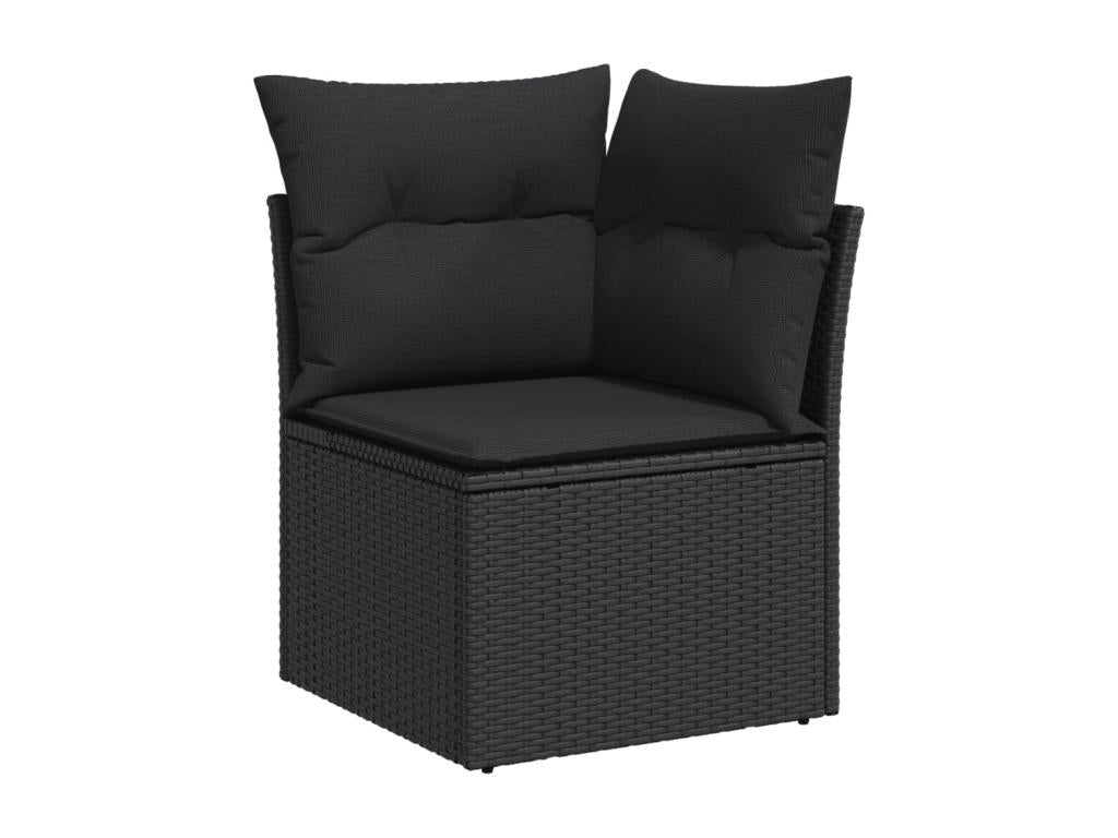 10-piece garden furniture set with cushions, black woven resin LJXQ88767