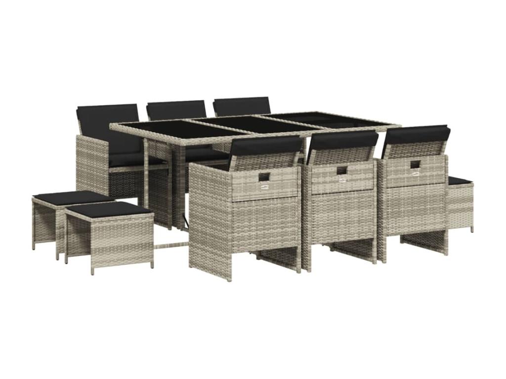 11-piece garden dining set with grey poly rattan cushions WWDJ38254
