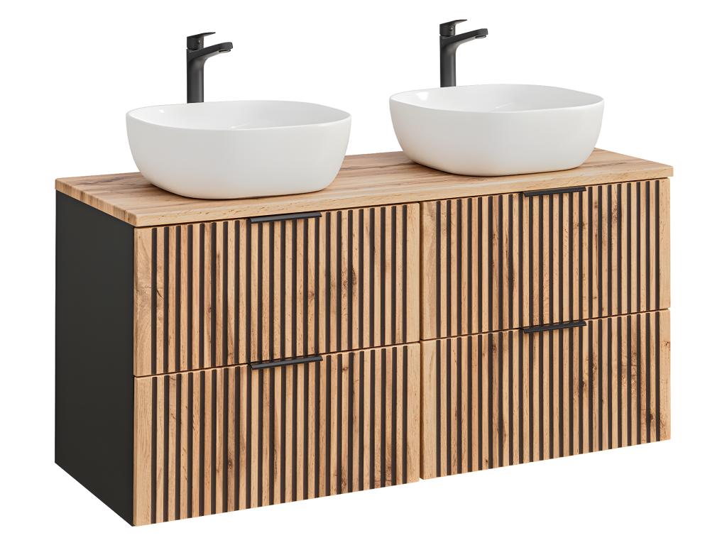 Chicyla 120cm double vanity unit and tall cabinet in wood UYNW49224