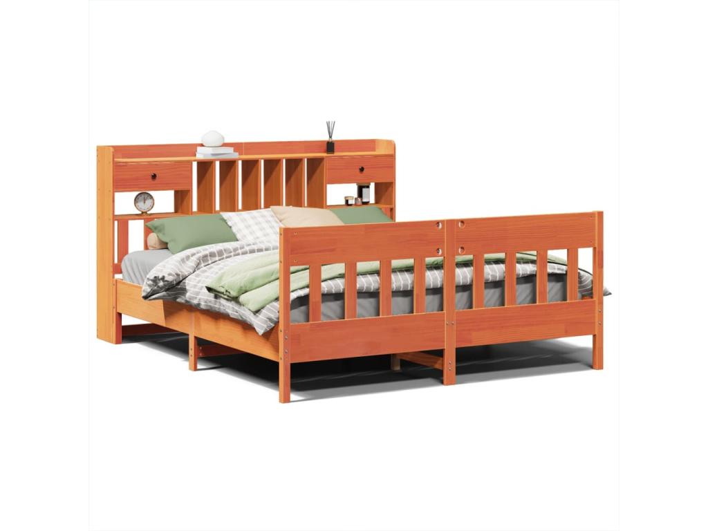 Bed frame without mattress, brown wax finish, 200x200cm, solid pine wood XEWS29563