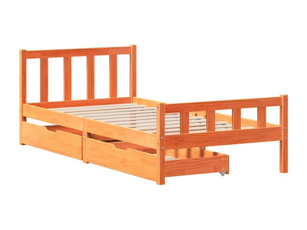 Bed frame without mattress, brown wax finish, 75x190 cm, solid pine wood, PKAV84963
