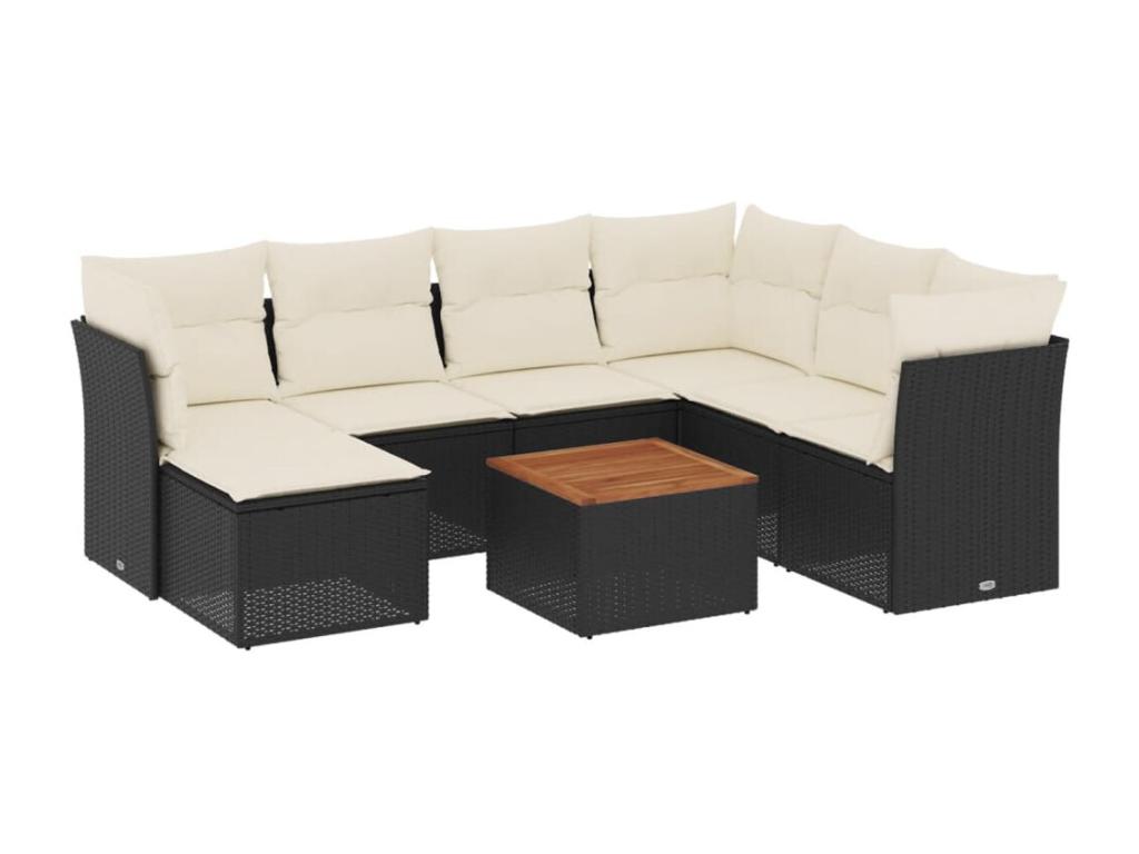 8-piece garden furniture set with cushions, black woven resin KPOV20121