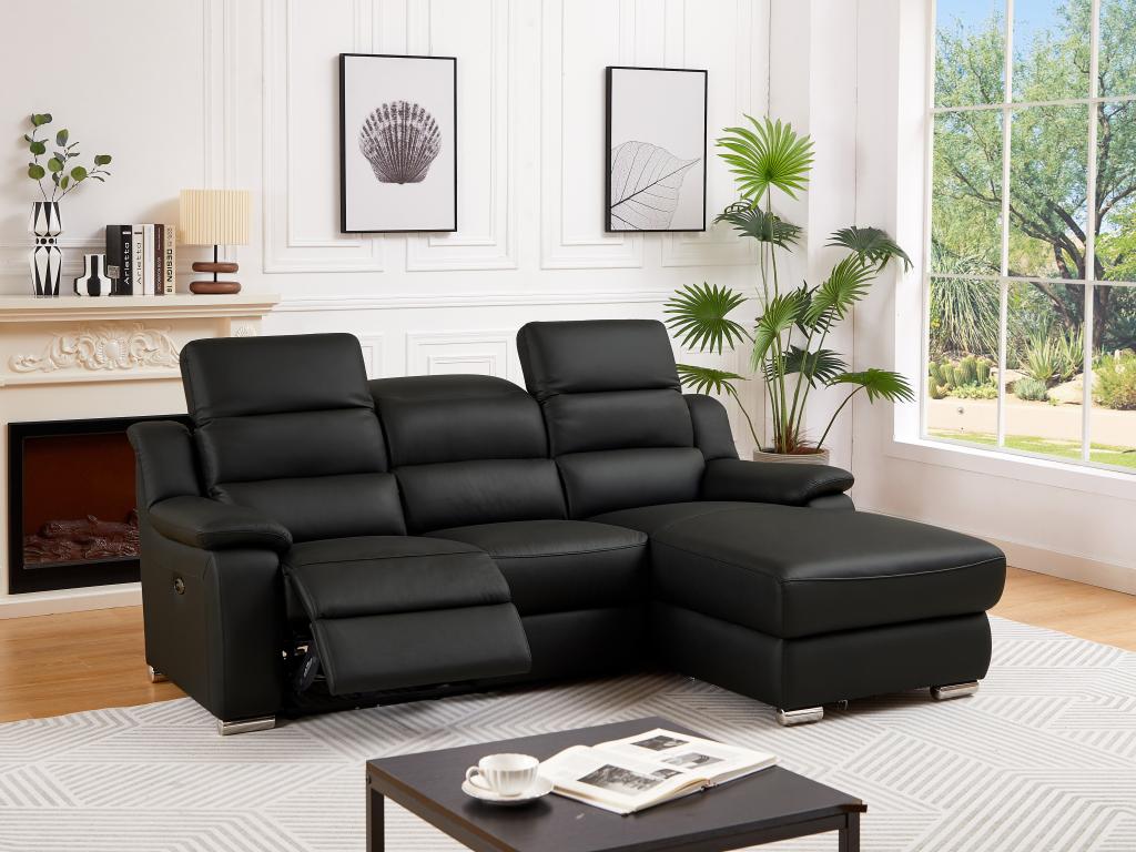 Chicyla III VRMN26630 Electric Right-Hand Corner Sofa in Black Leather
